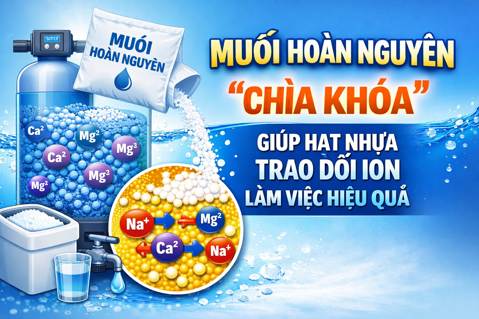 Muối hoàn nguyên – “chìa khóa” giúp hạt nhựa trao đổi ion hoạt động hiệu quả